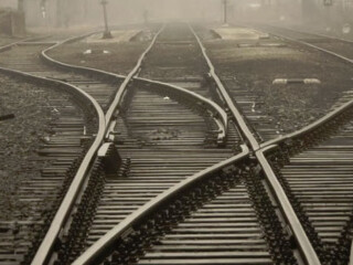 Black and white train rails